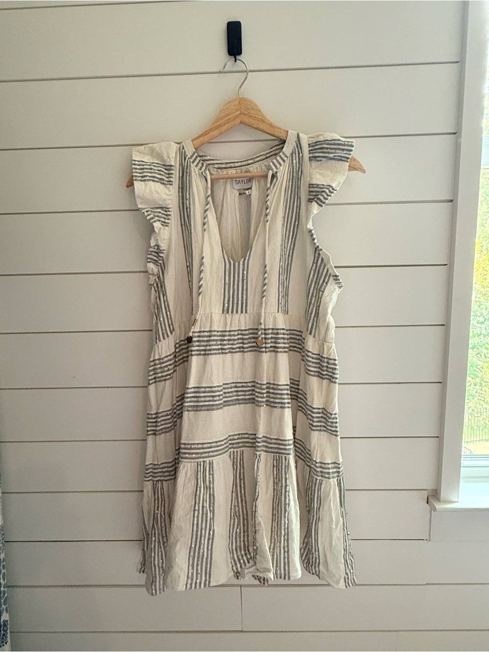 Saylor Striped Ruffle Mini Dress Sequin Detail Size M